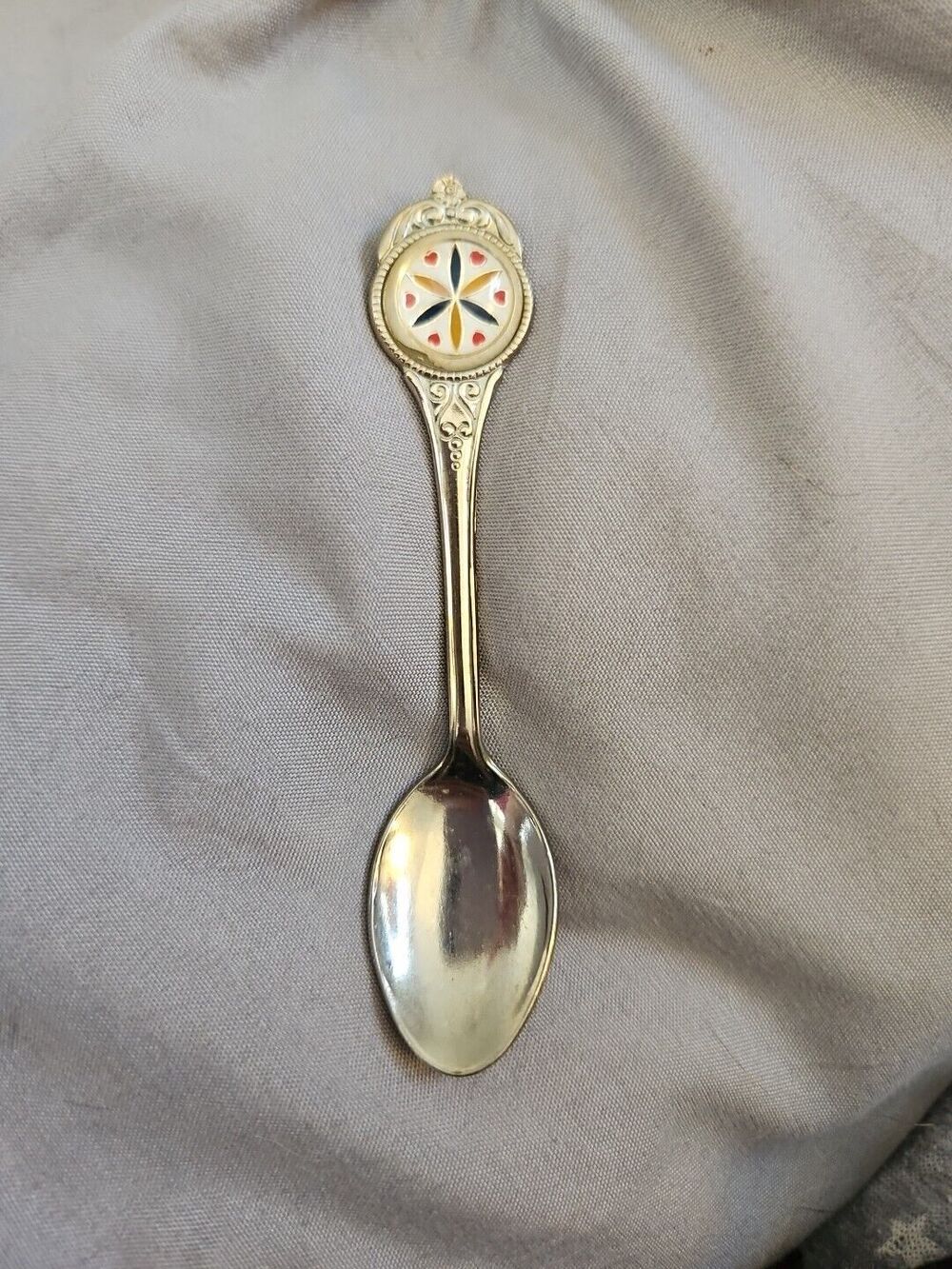 Vintage Souvenir Spoon Red/Blue/Yellow Flower And Heart Design